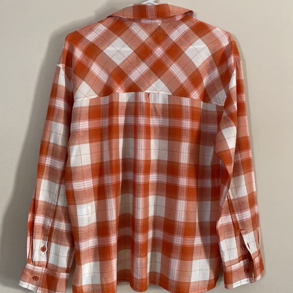 BP Women Orange Plaid Button Down Hi-Low Long Sleeve Shirt Size XS - Picture 7 of 12